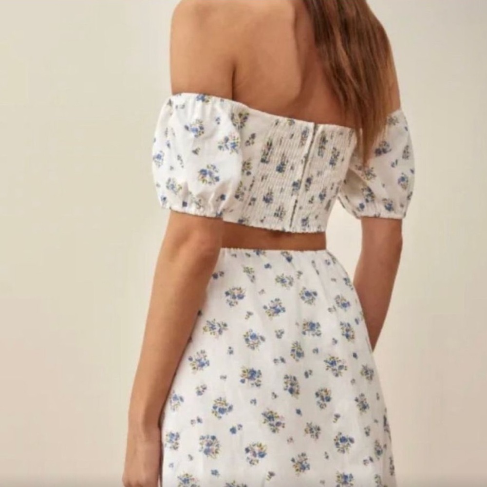Reformation Emilia Linen Dress in Blaire White Floral Print Cut Out Sz 10 NWT - Picture 2 of 3